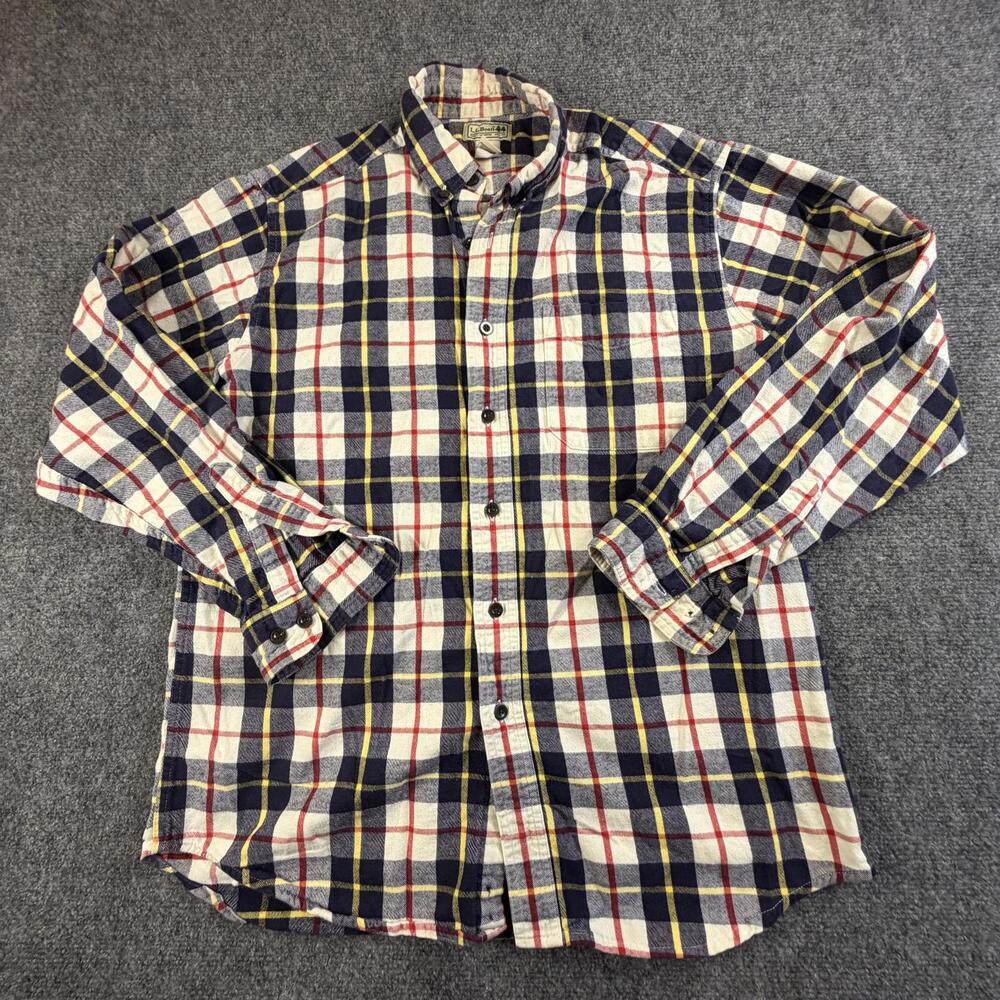 LL Bean Mens Long Sleeve Plaid Casual Button Down Shirt 228061 Navy Red Medium